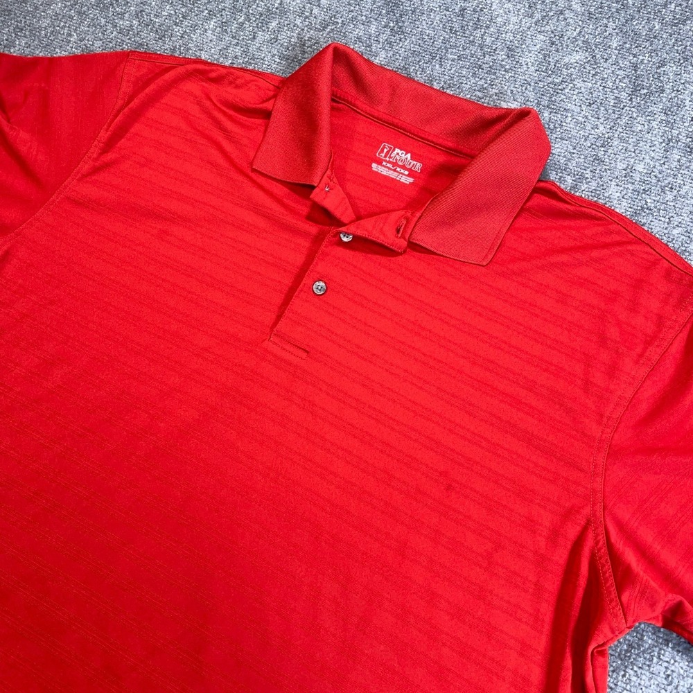 PGA Tour Golf Polo Shirt Mens 2XL Red Short Sleeve‎ Striped Performance Stretch - Picture 2 of 11
